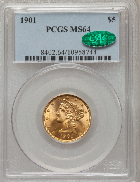 1901 $5 Liberty Half Eagle MS64